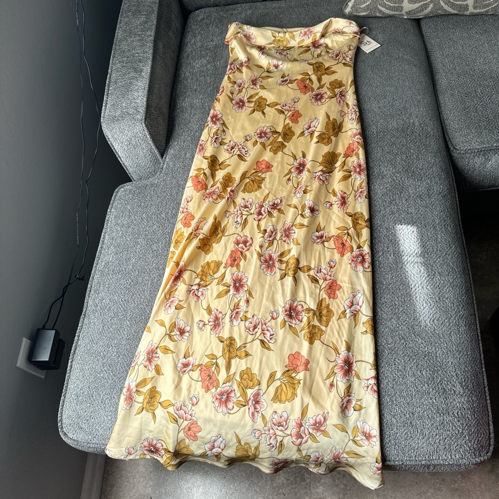 Sincerely Jules Floral Strapless Dress in Yellow and Pink